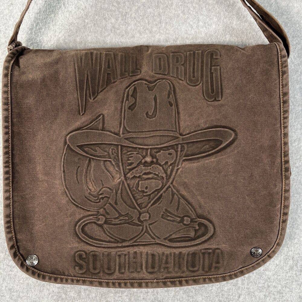 WALL DRUG South Dakota Bag tote Messenger crossbody Brown denim embossed cowboy